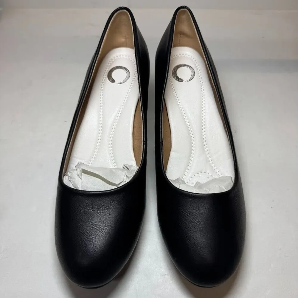 Journee Collection Womens 8.5 M Black Faux Leather Luu Slip On Heels NIB FF9
